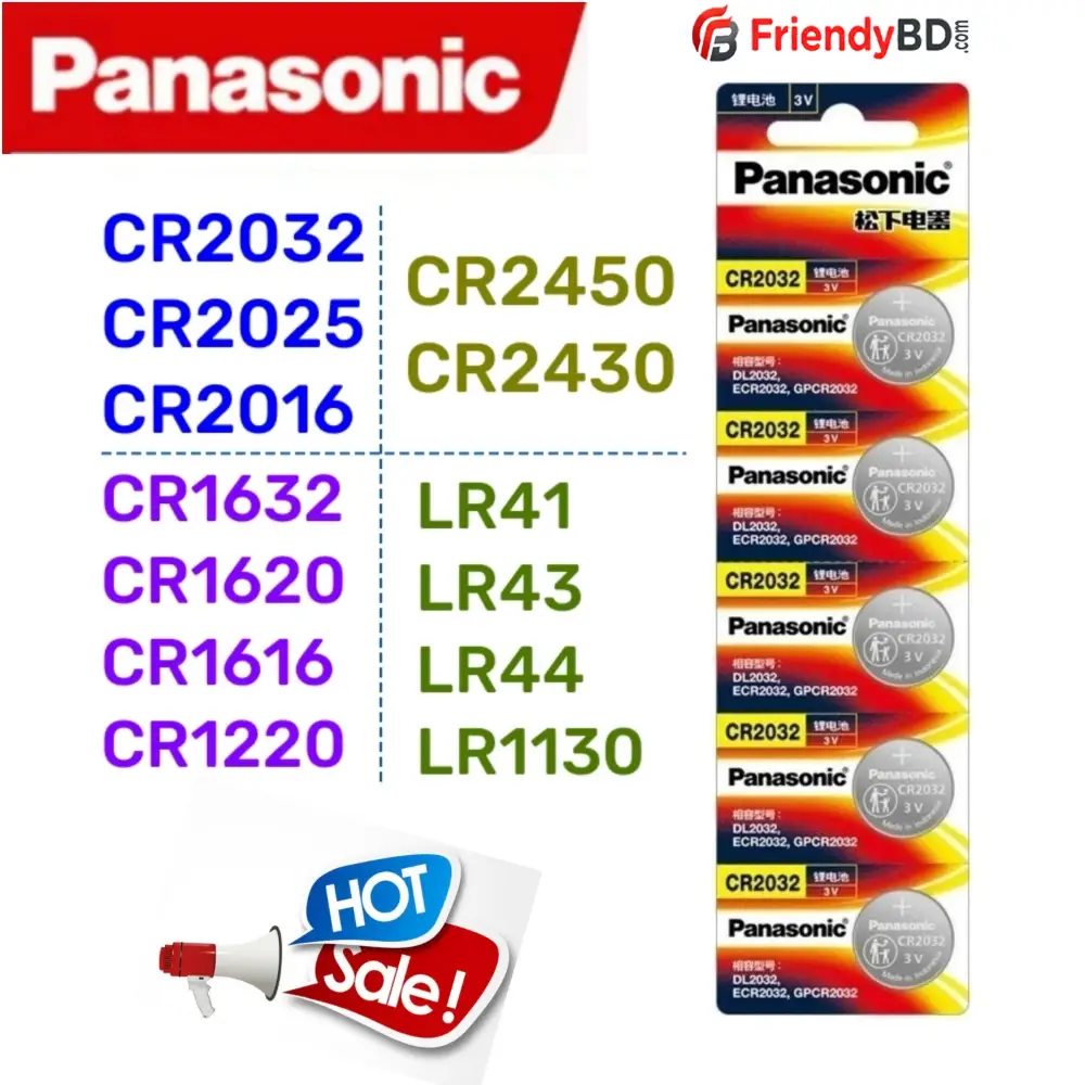Original Panasonic CR2032 Lithium Battery 3V (5pcs Set)